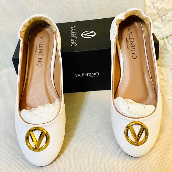 Valentino Shoes - Valentino Calliope White Leather Ballet Flats - Size 8